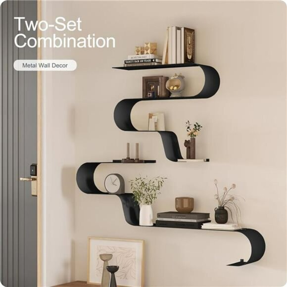 Black Metal Floating Shelves Set of 3 Wall Mounted Shelf for Home Decor - Picture 6 of 8